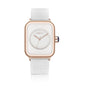 Ordinary Glass Mirror PU Rectangular Alloy White Ladies Watch Simple