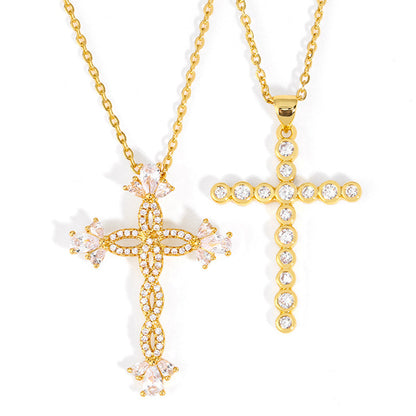 Cross Necklace Classic Diamond Cross Pendant Clavicle Chain