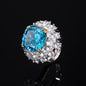 Inlaid Dried Rose Ring Bird's Nest Cut Sea Blue Zirconium