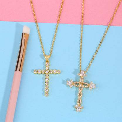 Cross Necklace Classic Diamond Cross Pendant Clavicle Chain