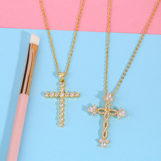 Cross Necklace Classic Diamond Cross Pendant Clavicle Chain